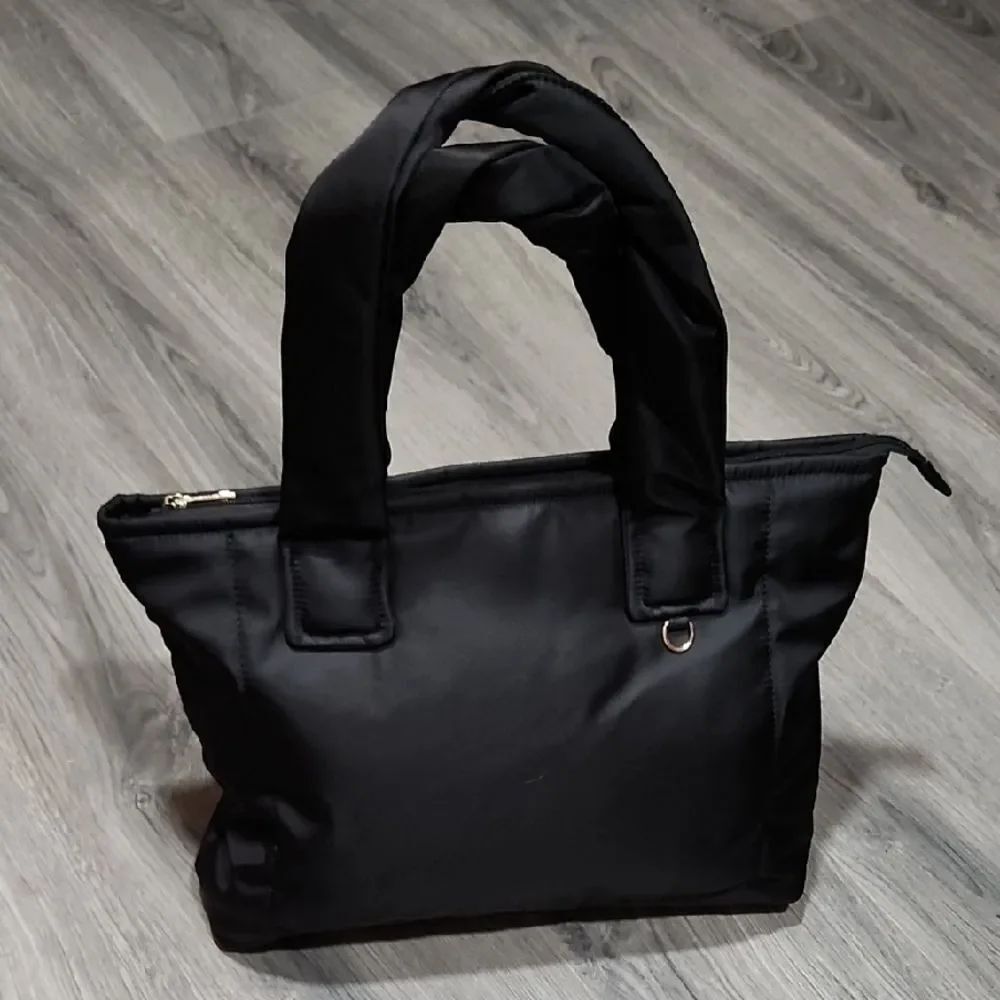 Black Puffer Twisted Handle LG Tote Bag